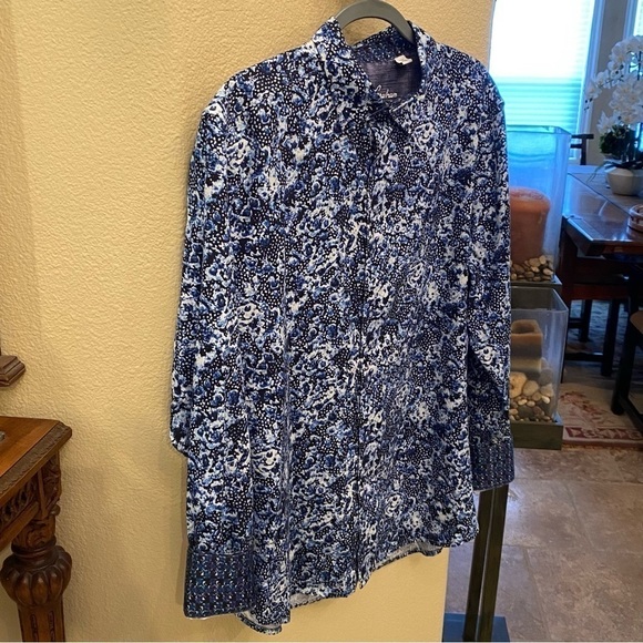 ROBERT GRAHAM Men Blue Floral Print Buttoned Flip Cuff Shirt Size XL - Picture 2 of 8